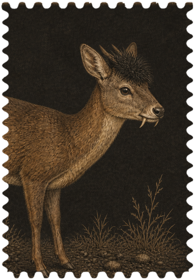 Tufted Deer (Elaphodus cephalophus) collected stamp