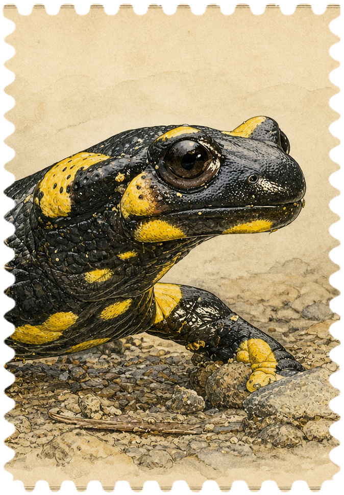 Fire Salamander (Salamandra salamandra) collected stamp